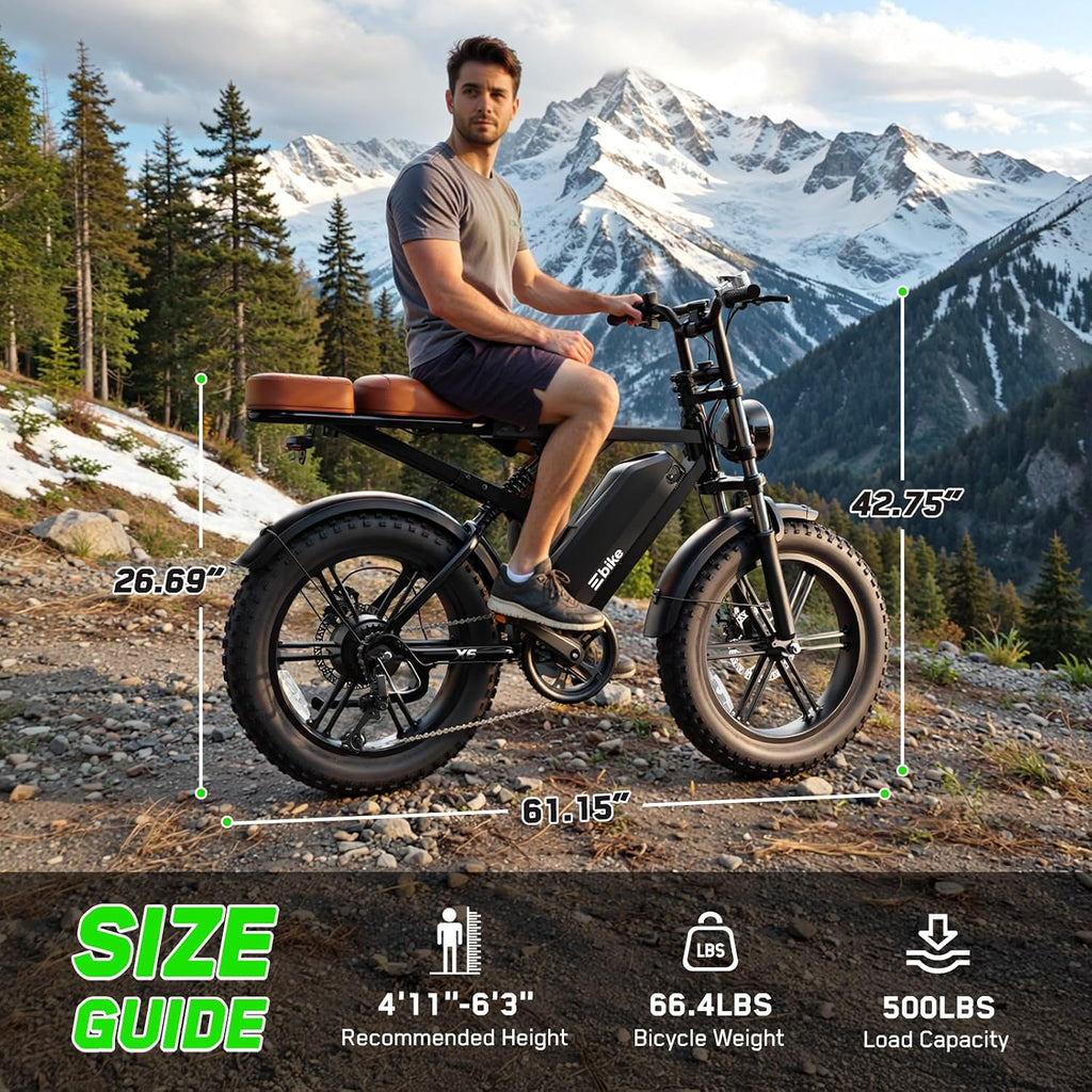 20" All-Terrain Fat Tire Electric Bike – 1500W Peak Full Suspension Dual-Battery Compatible E-Bike