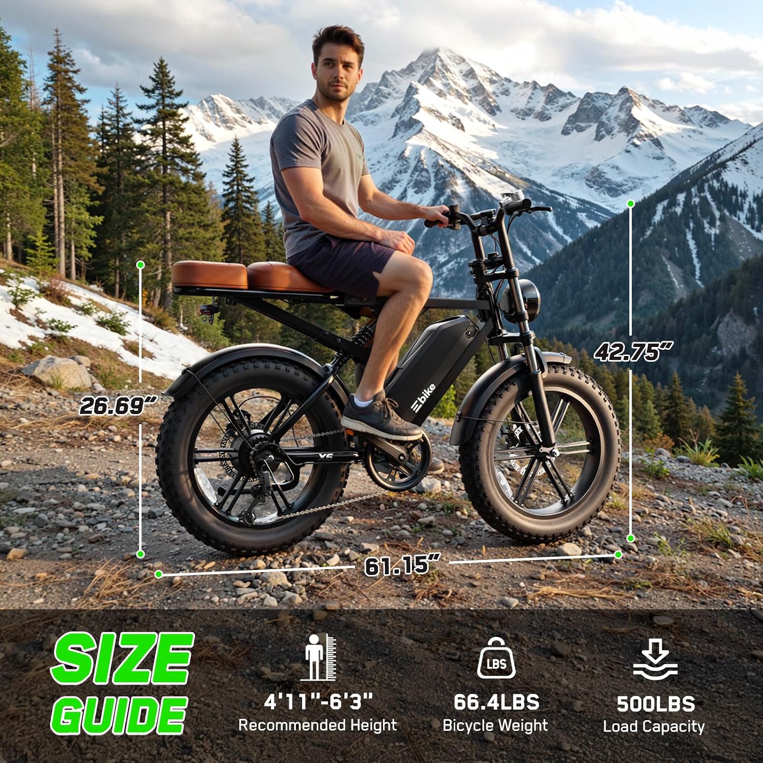20" All-Terrain Fat Tire Electric Bike – 1500W Peak Full Suspension Dual-Battery Compatible E-Bike