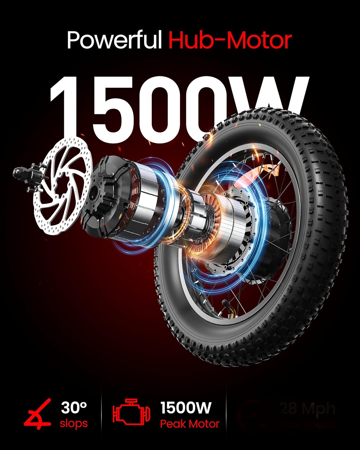 Electric Bike for Adults/Teens, Peak 1500W & 65 Miles Long Range, 48V 15.6Ah