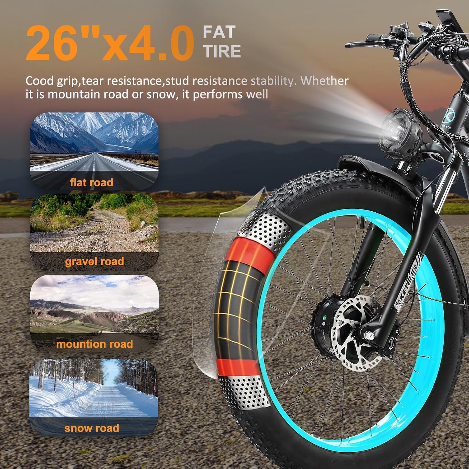 AWD Dual-Motor All-Terrain Electric Bike | Peak 4000W 26" Fat Tire Adult E-Bike
