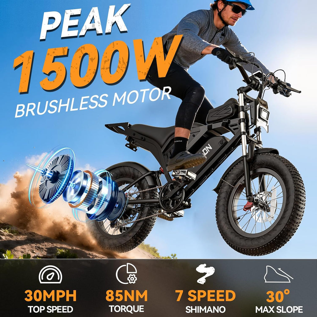 Electric Bike with Dual Hydraulic Brakes, 20" Fat Tire All-Terrain for Commuting E-Bicycle