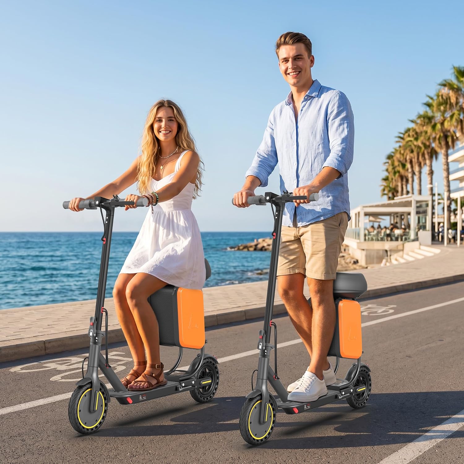 Electric Scooter with Seat for Adults, 19MPH, 700W Peak Motor, 15/22 Miles Long Range