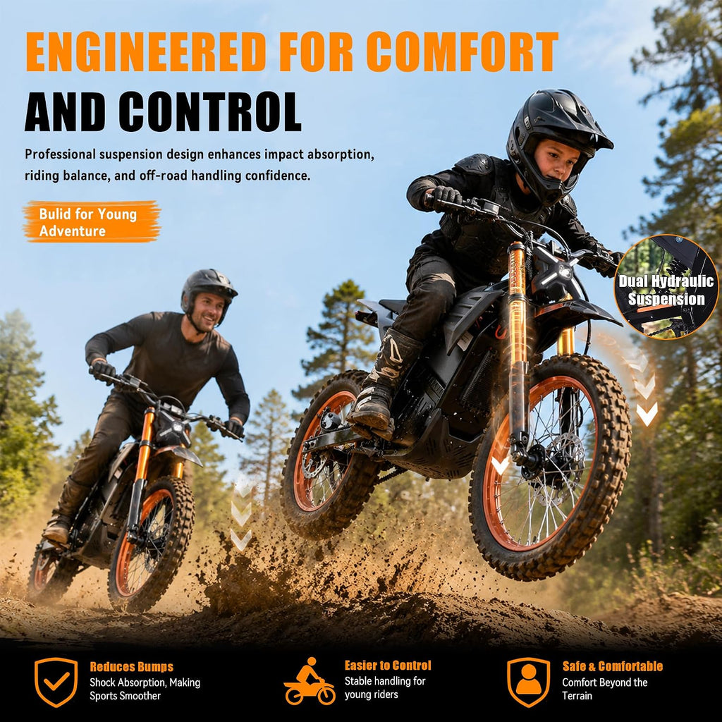 5000W Peak Mid-Drive Electric Dirt Bike – 72V Removable Power Pack & 17"/14" Off-Road Tires