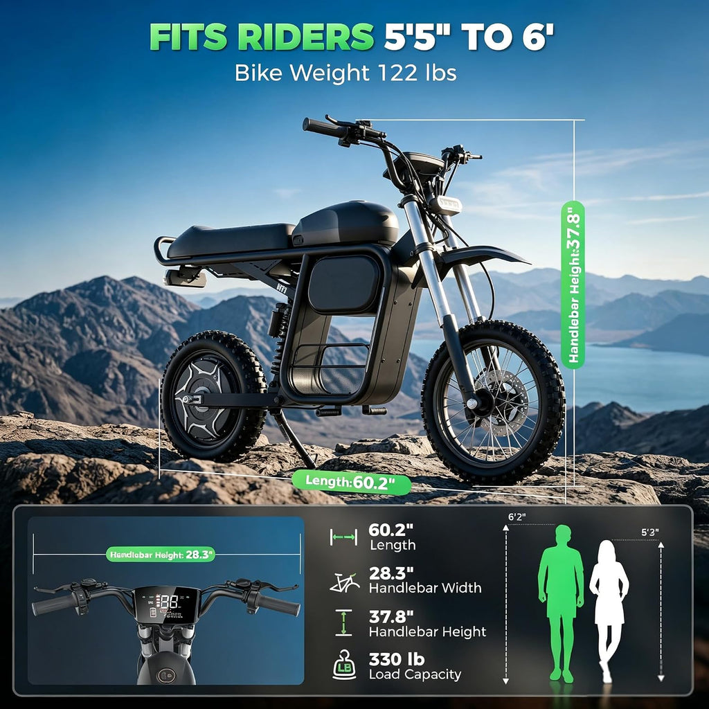 All-Terrain Off-Road Electric Dirt Bike | 5000W Peak Power & 45 MPH High-Speed E-Moto | 52V 20Ah Battery, Full Suspension Trail Bike with 8.9" TFT Display & NFC Keyless Lock
