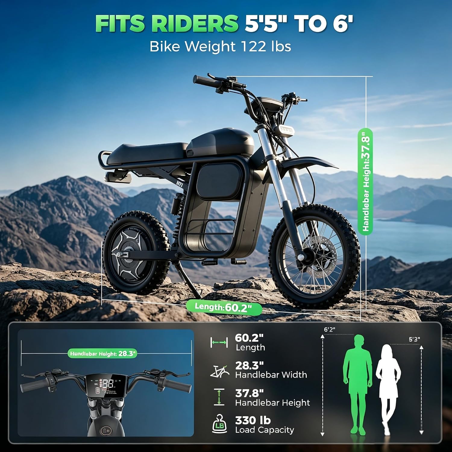 All-Terrain Off-Road Electric Dirt Bike | 5000W Peak Power & 45 MPH High-Speed E-Moto | 52V 20Ah Battery, Full Suspension Trail Bike with 8.9" TFT Display & NFC Keyless Lock