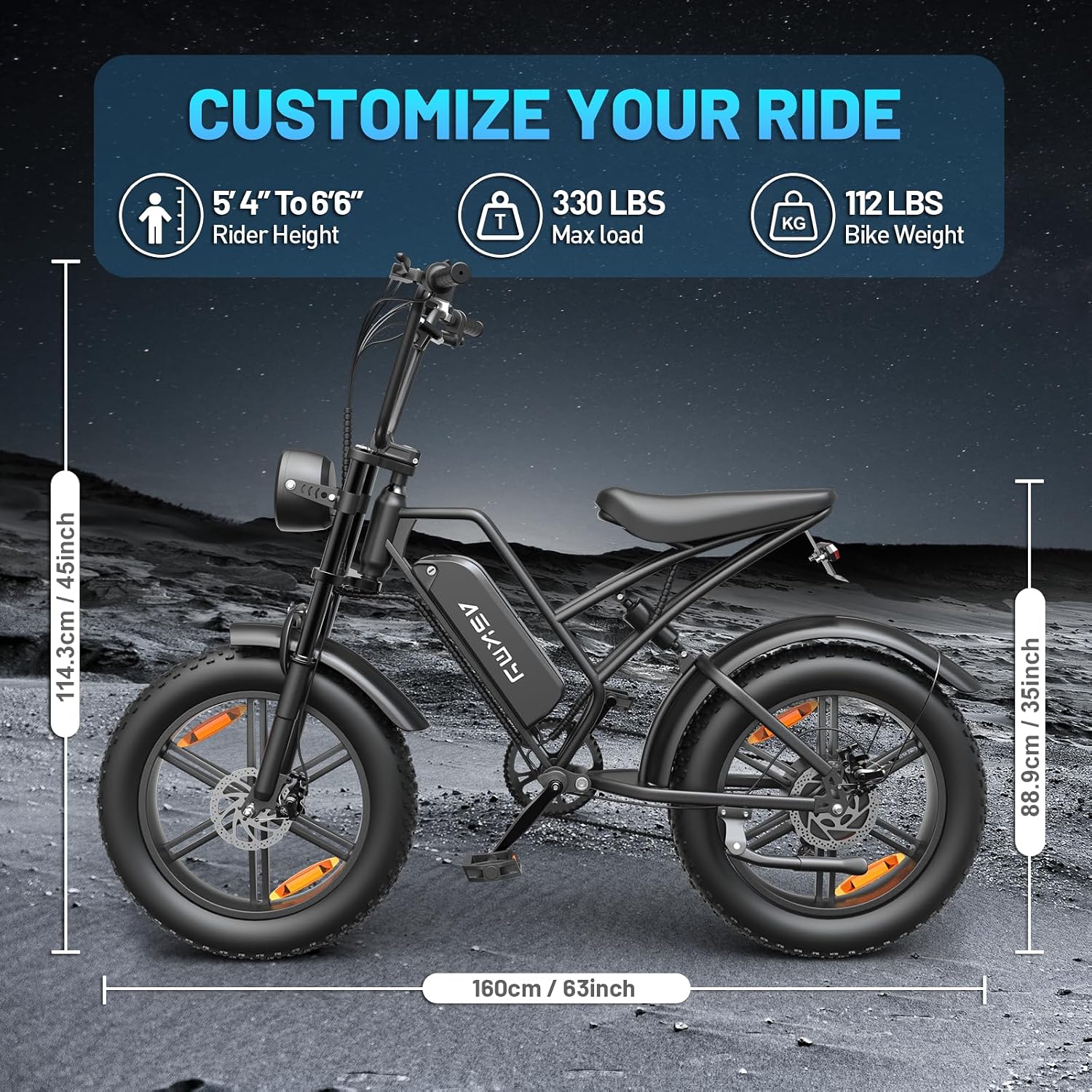 Electric Bike for Adults, 20" 4.0" Fat Tire Ebike 750W Continuous / 1000W Max, 48V 15ah
