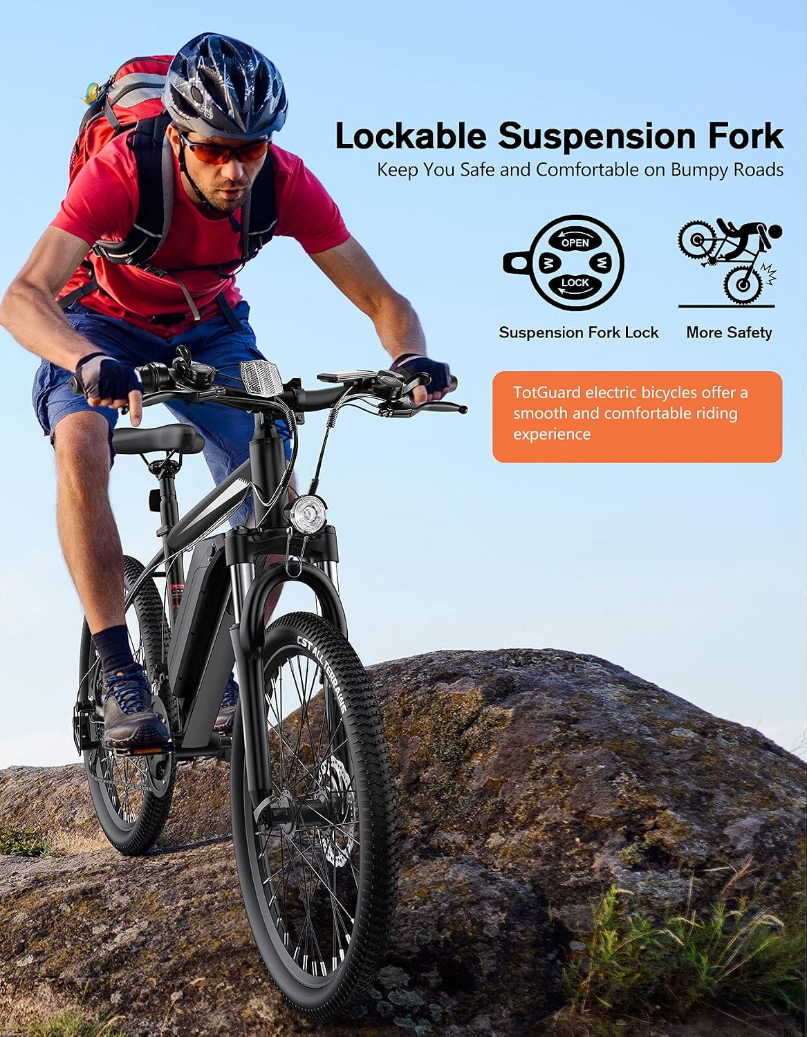 26" Electric Mountain & Commuter Bike – Peak 500W Brushless Motor, 374Wh Removable Battery, 21-Speed Trail E-Bike with Suspension Fork