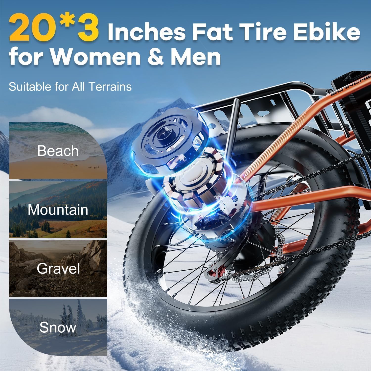 1000W Folding All-Terrain Fat Tire Electric Bike – 48V 20.8Ah Removable Power System