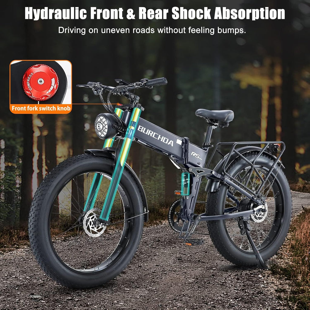 All-Wheel Drive Dual Motor Electric Mountain Bike – High-Power AWD E-Bike (Up to 5000W Peak, 40 MPH) with Full Suspension, 26" All-Terrain Fat Tires & Long-Range Battery Options