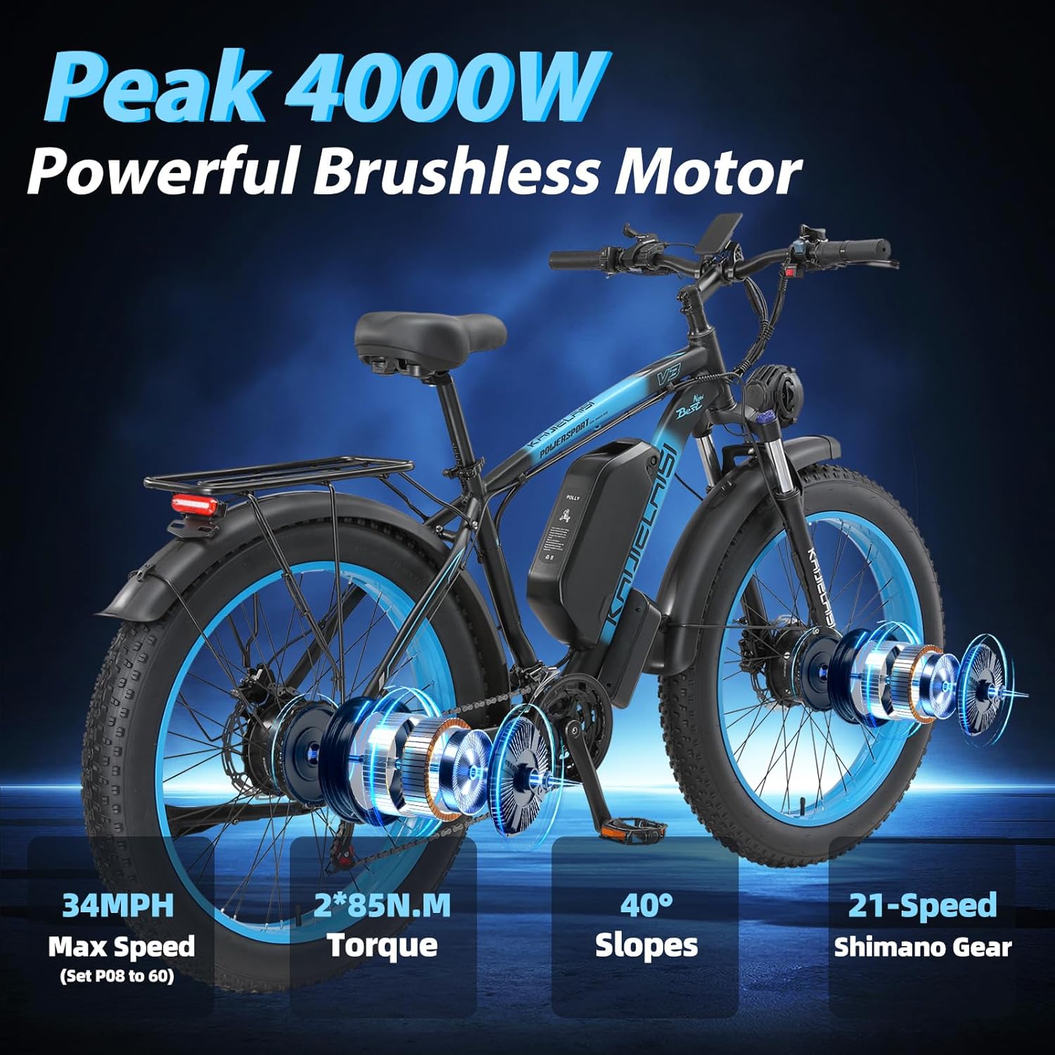 AWD Dual-Motor All-Terrain Electric Bike | Peak 4000W 26” Fat Tire Adult E-Bike