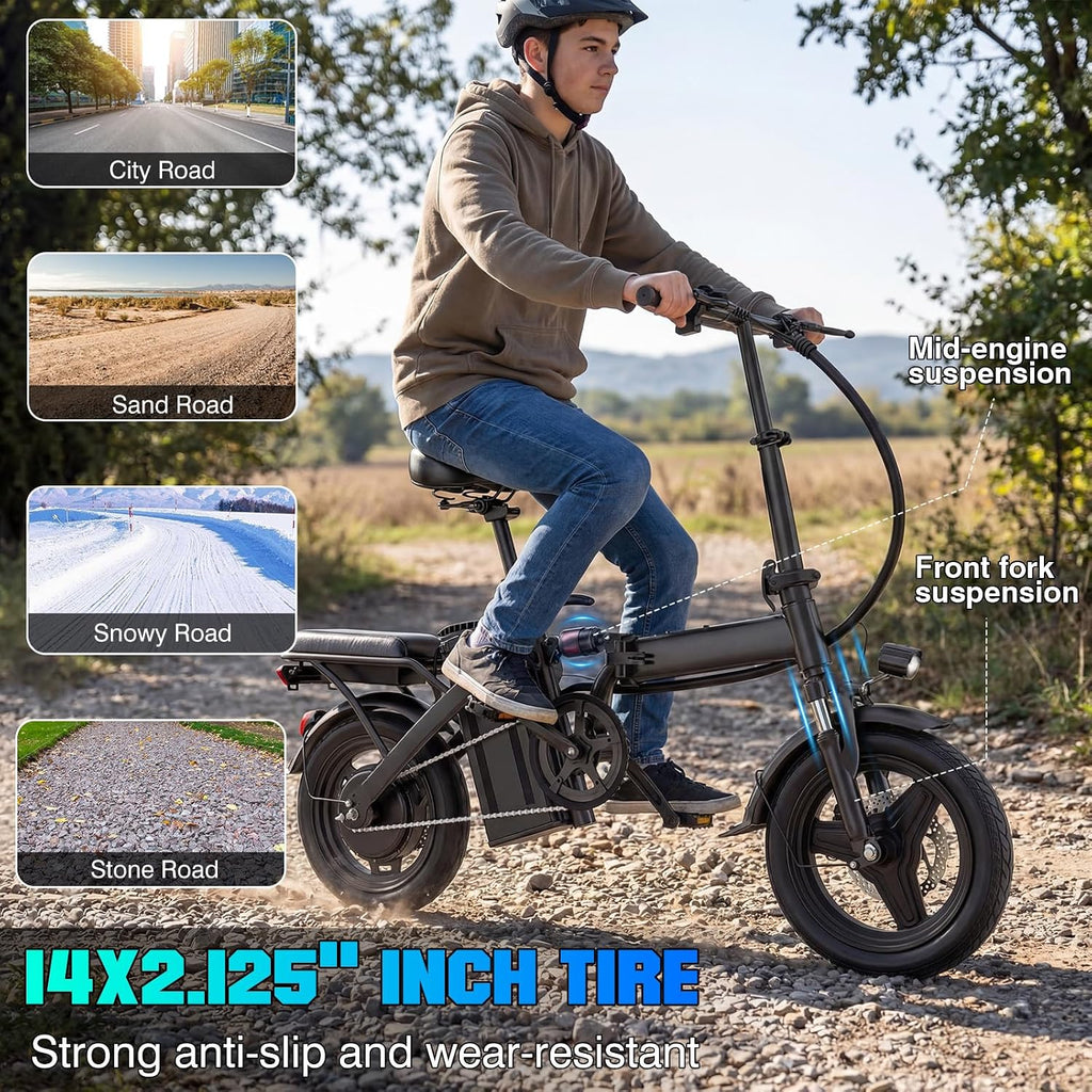14" Compact Foldable Electric Commuter Bike with Basket