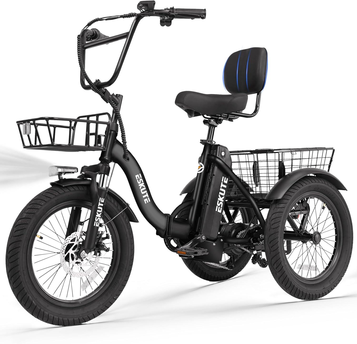 Folding Step-Thru 3-Wheel Electric Tricycle – Peak 1200W Motor, 18" Fat Tires, 624Wh Removable Battery, Adult E-Trike with Cargo Basket