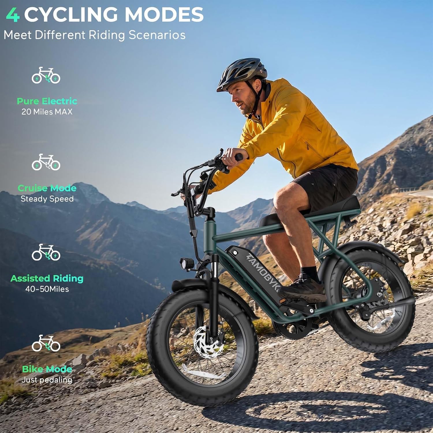 Electric Bike for Teens & Adults, 500W Motor Entry-Level Lightweight Ebike, 20 MPH, 20"x4" Fat Tire