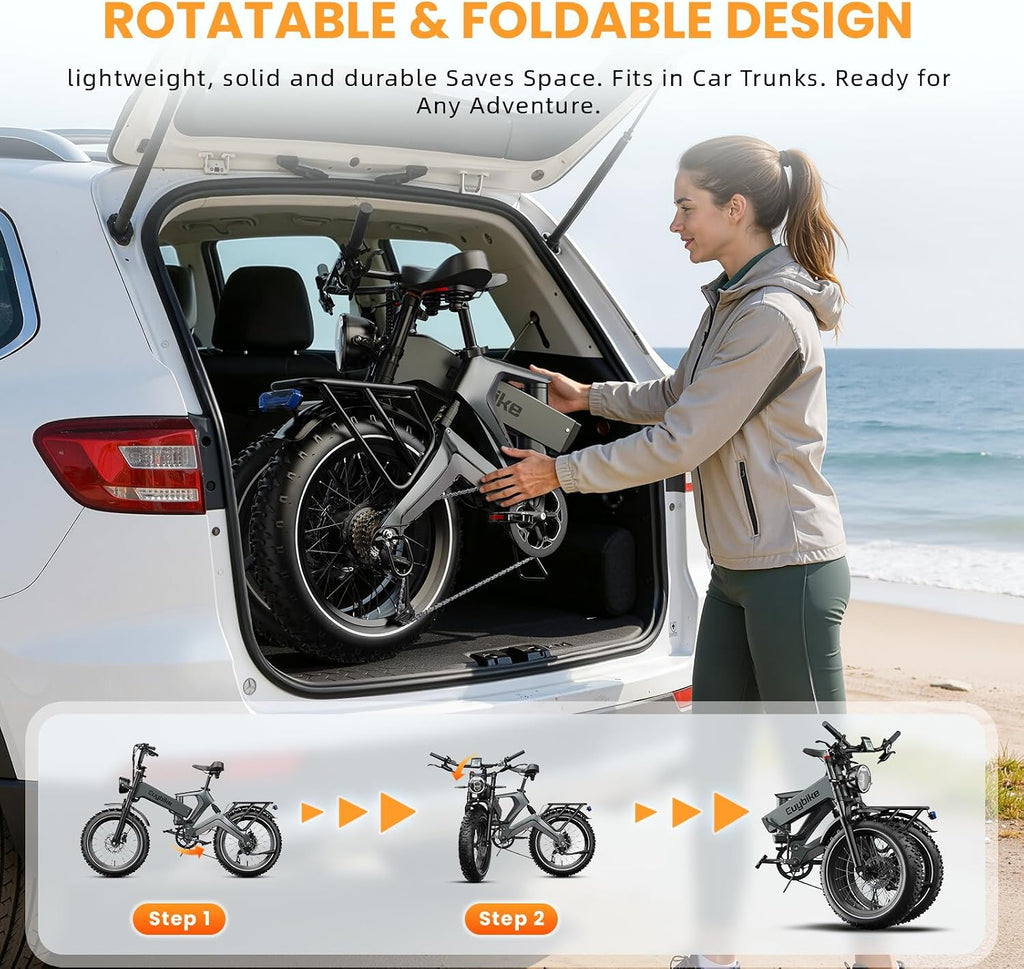 All-Terrain Full Suspension Foldable Electric Bike – 3000W Peak, 35MPH, 20" Fat Tire