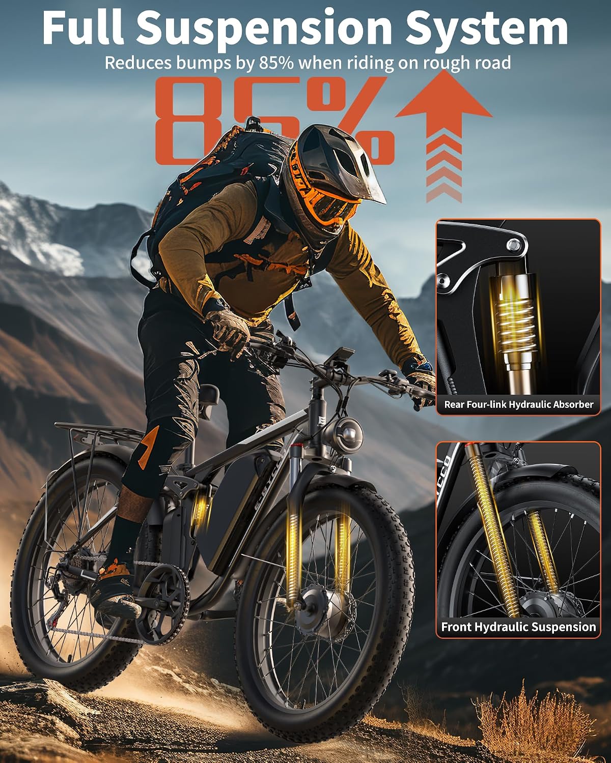 Dual Motor Off-Road Electric Bike | 6000W Peak, 52V 32Ah Long-Range Battery, 50 MPH Full Suspension Fat Tire E-Bike (24" or 26")