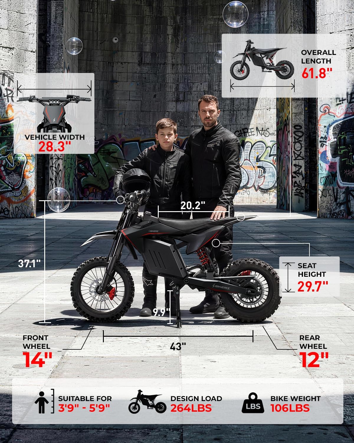 Electric Dirt Bike for Adults & Teens, 14"/12" Fat Tire 3200W Motor 37MPH Off-Road EBike, 48V