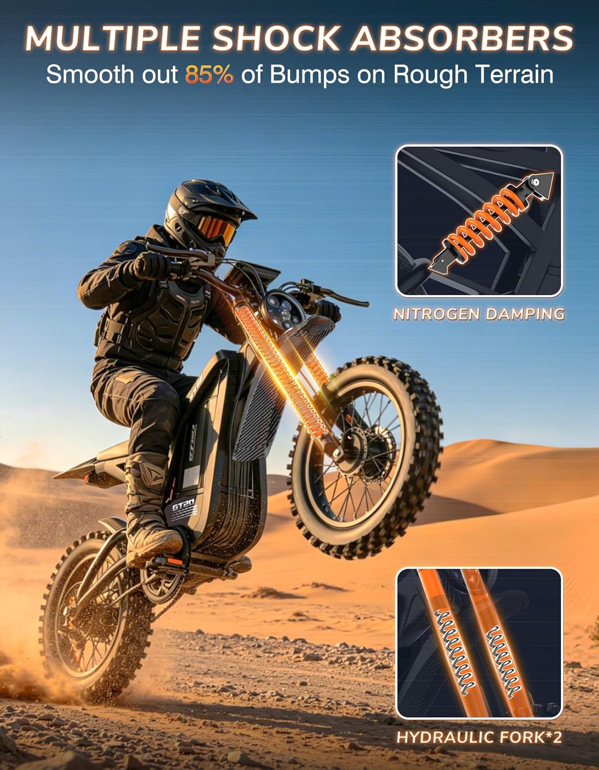 Electric Dirt Bike for Adults, 20" Fat Tire Electric Bike with 6000W Peak Motor, 45 MPH 130 Miles Range, Off-Road Electric Bicycle with 48V