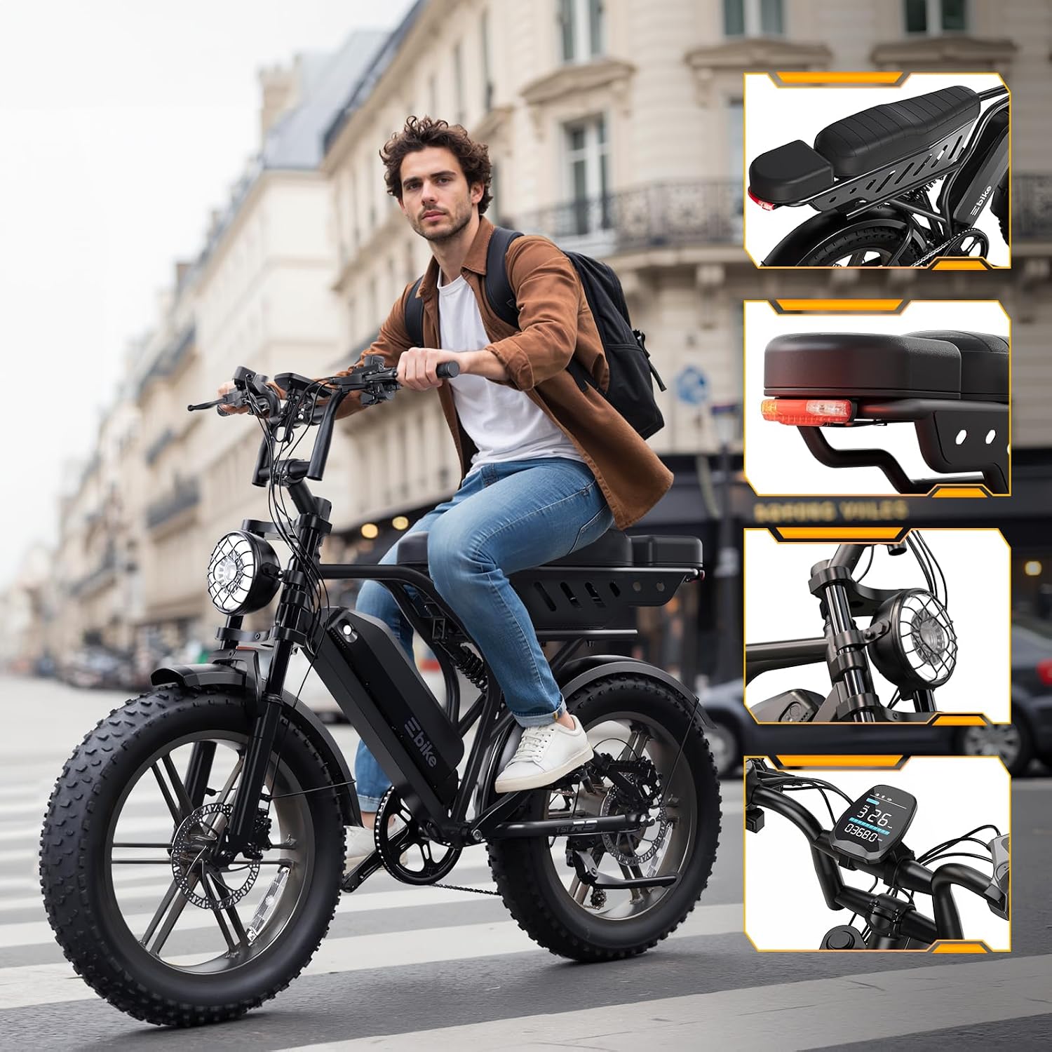 Electric Bike for Adults, 1500W Peak Motor 60 Miles Fat Tire Ebike with 48V 15Ah