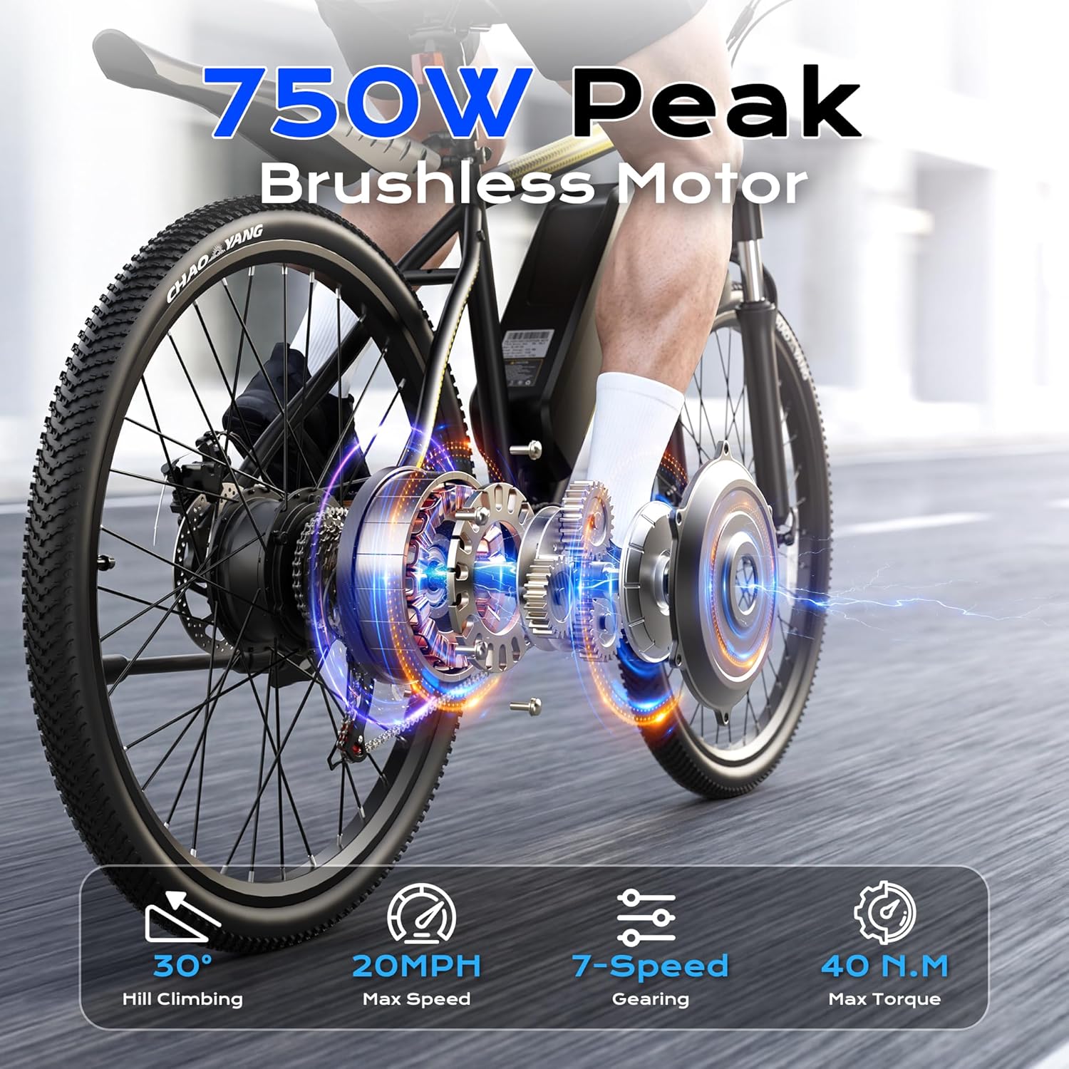 24"/26" Commuter & Mountain Electric Bike – 750W Peak Front Suspension All-Terrain E-Bike