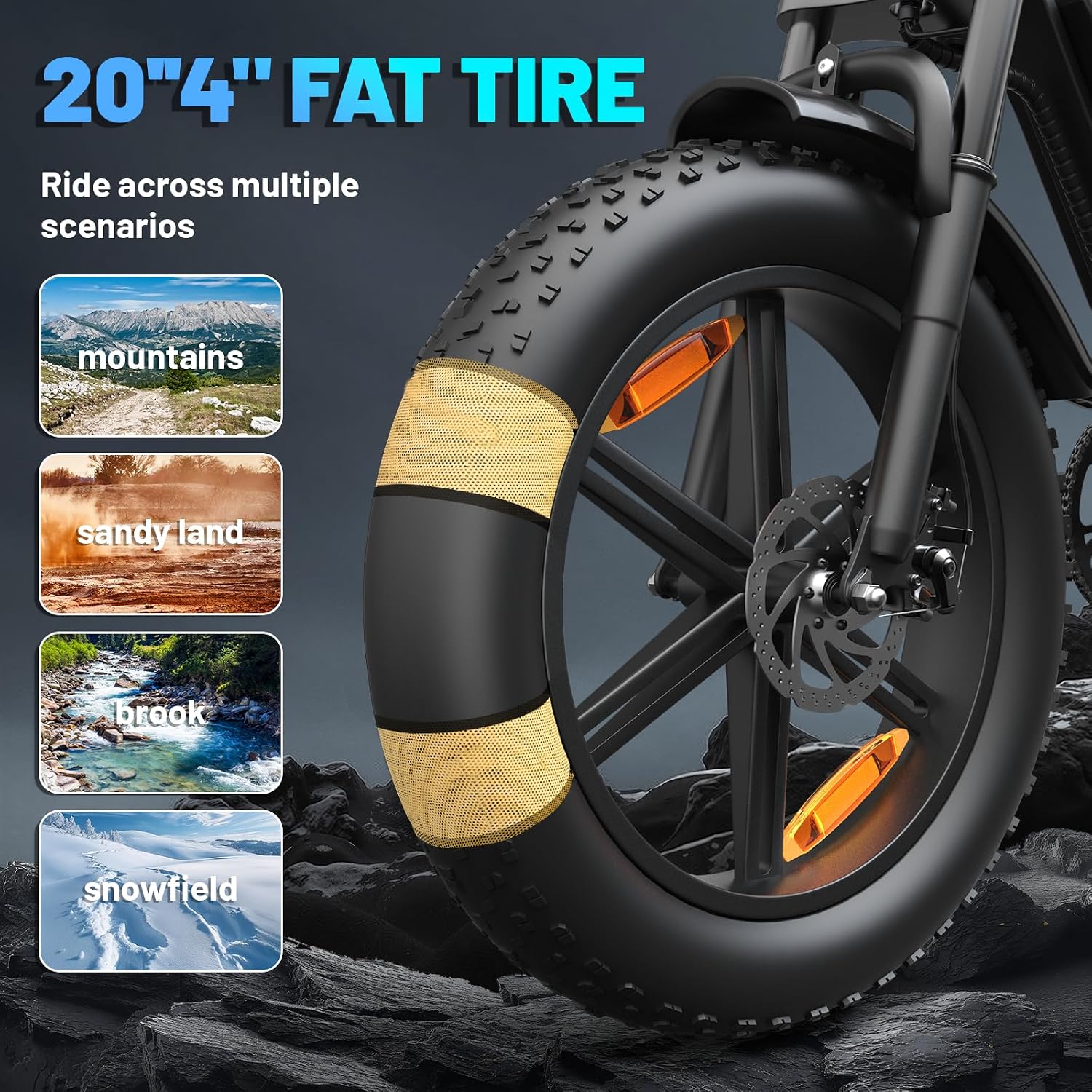 Electric Bike for Adults, 20" 4.0" Fat Tire Ebike 750W Continuous / 1000W Max, 48V 15ah