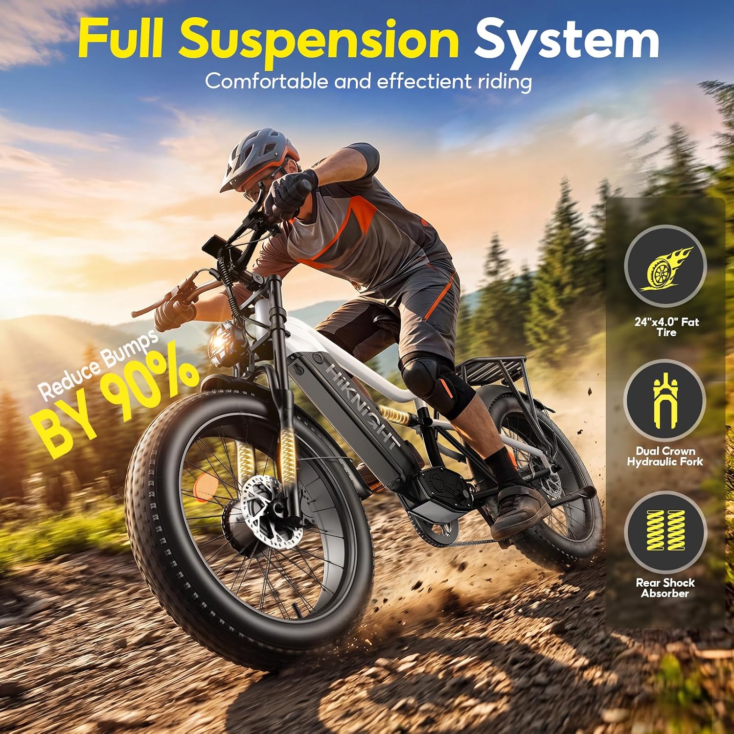 Dual Motor Electric Bike | 4000W Peak, 52V 20Ah Detachable Battery, 24" Fat Tires, 40 MPH Full Suspension All-Terrain E-Bike for Adults