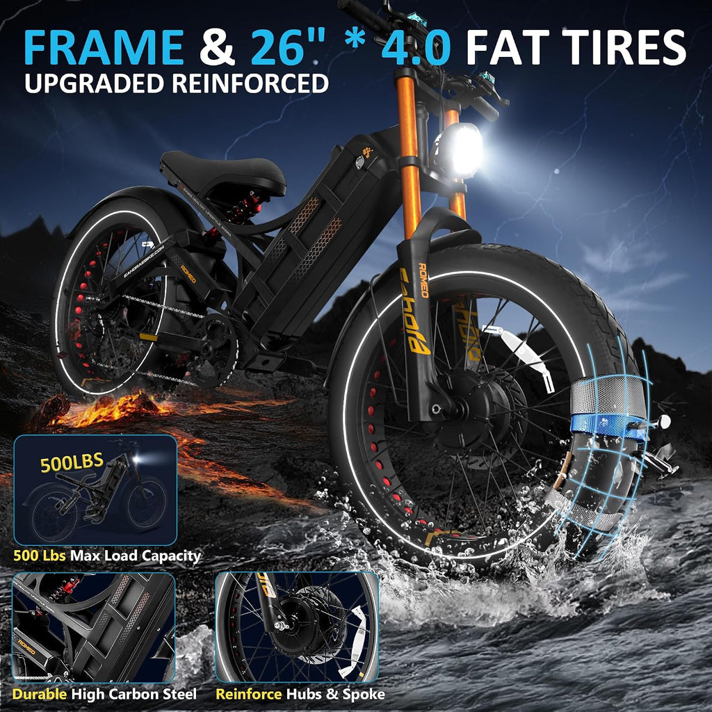 6000W Dual-Motor Full-Suspension 26" Fat Tire Electric Mountain Bike – 52 MPH Ultra Long-Range Adult E-Bike