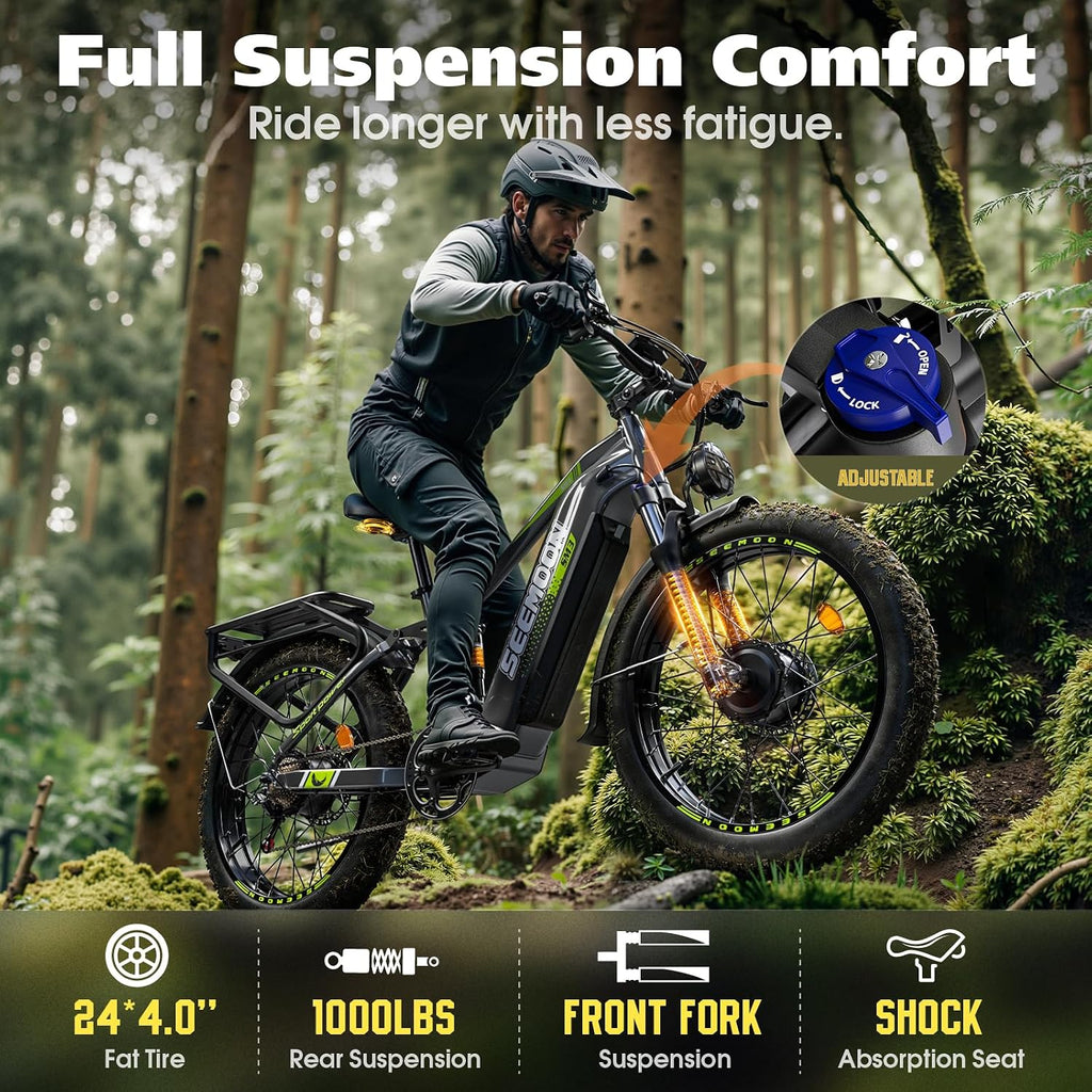 Seemoon SM3 6000W Dual-Motor Cargo Electric Bike for Adults – 24" Fat Tire Long-Range E-Bike with 60V 35Ah Battery