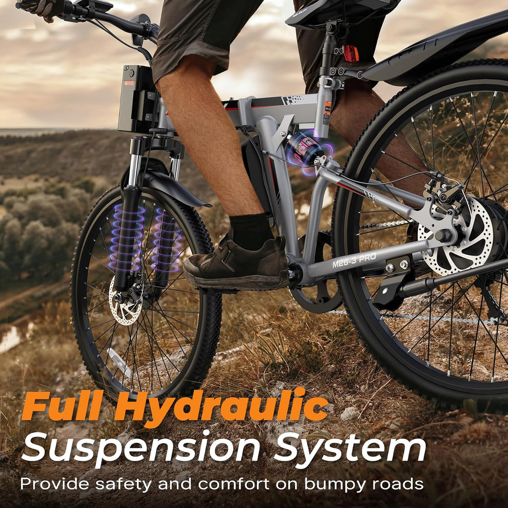 26" Folding Adult Electric Bike – 750W Peak, 20 MPH, Up to 50-Mile Range, Full Suspension & Dual Disc Brakes (UL 2849 Certified)