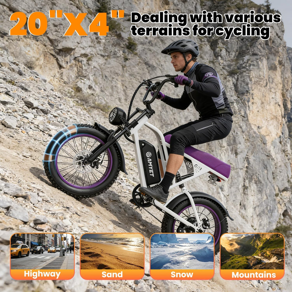 All-Terrain Adult Moped-Style Electric Bike – Peak 1500W High-Torque Motor, 20" x 4" Fat Tires, 48V 20Ah Removable Battery, Full Suspension, UL 2849 Certified
