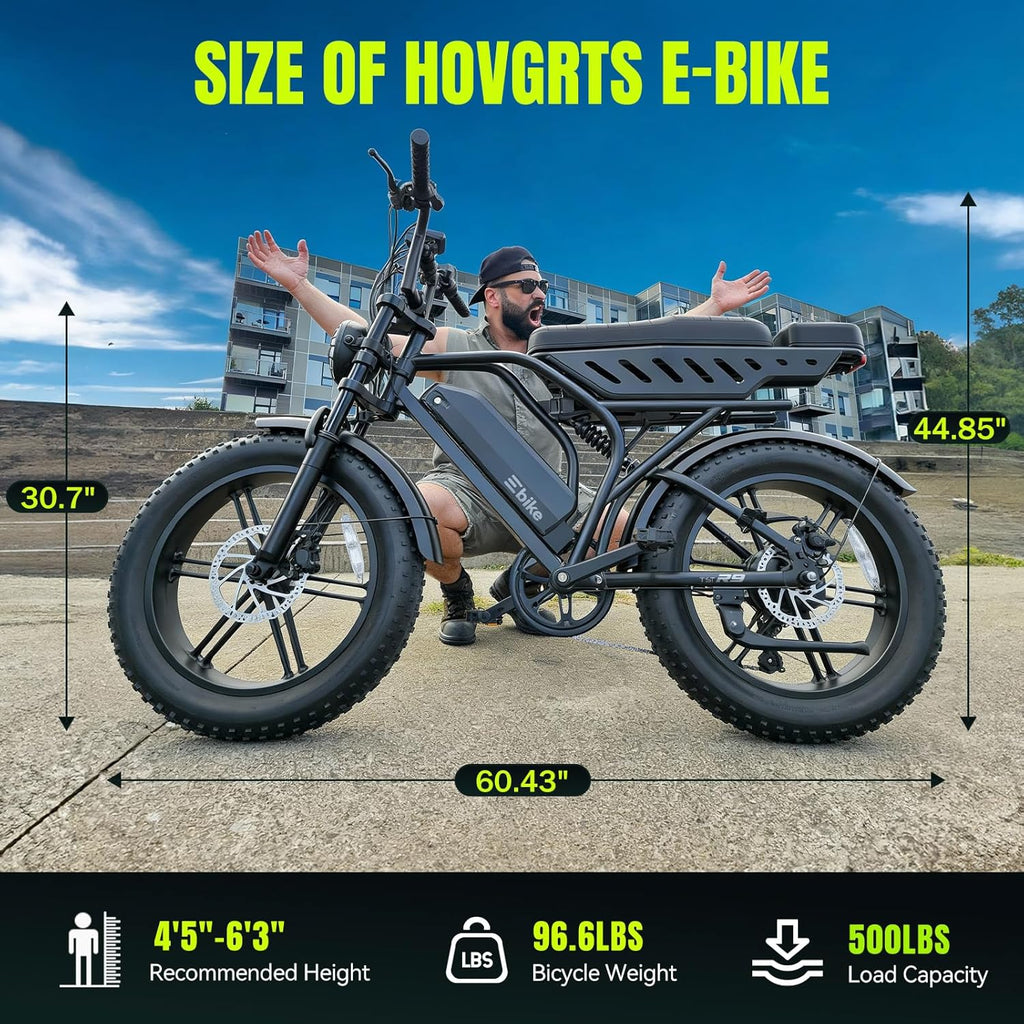 Electric Bike for Adults 1500W Peak 20" Fat Tire All-Terrain E-Bike 60/130 Miles Electric Dirt Bike - 48V 15/30AH