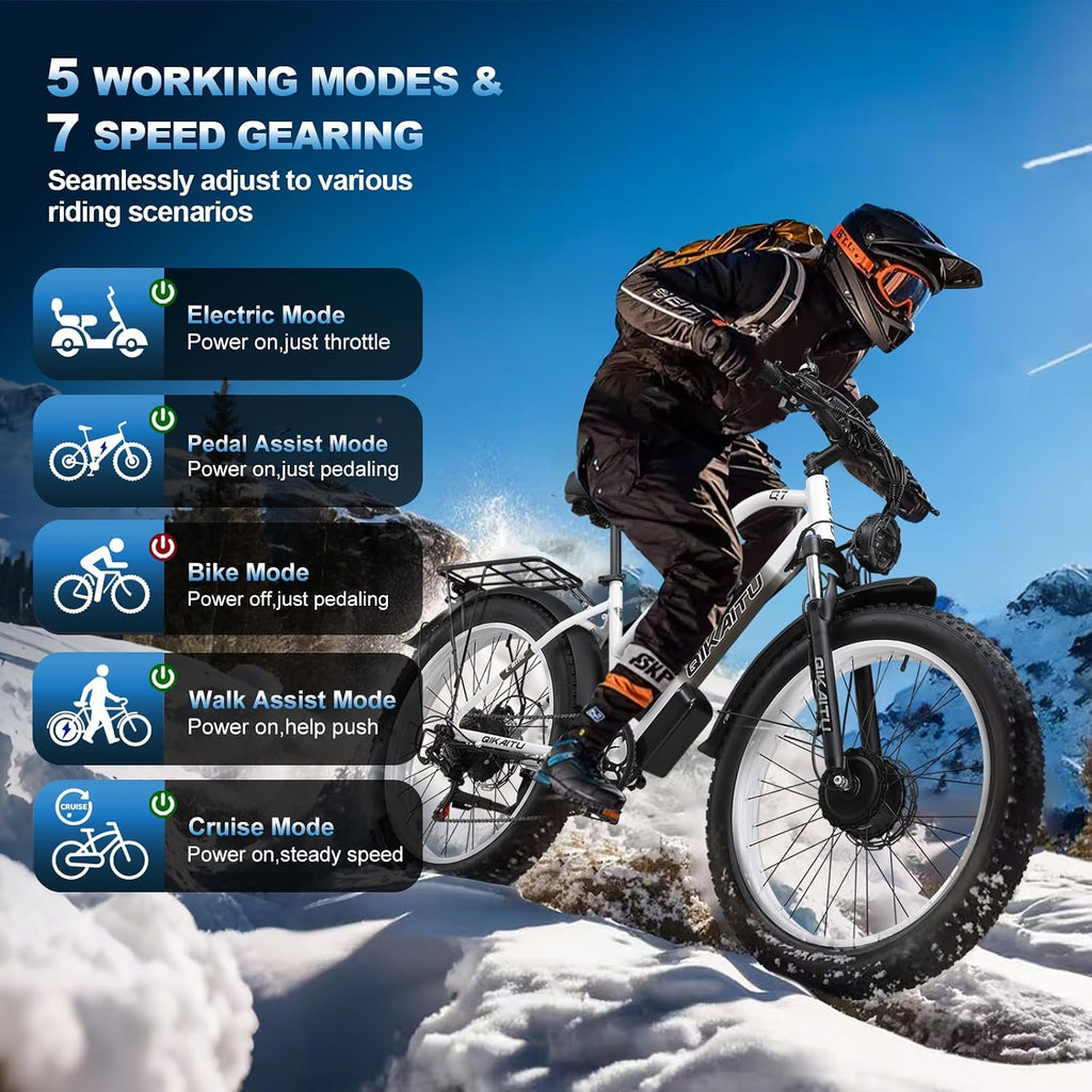 Q7 Peak 4000W Electric Bike for Adults - Dual Motor, 48V 22.4Ah Battery 24'' x 4'' Fat Tire Electric Bike, 38MPH 80Mile Range, 7-Speed, Cruise Control, Hydraulic Disc Brakes Ebike