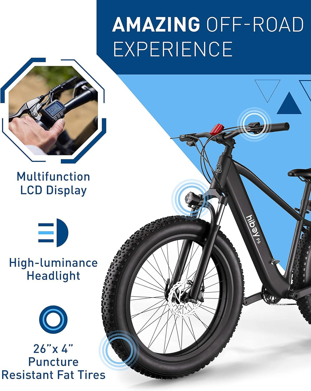 Hiboy Electric Bike for Adults, 28MPH 62.1Miles Range 1000W Peak Motor 48V 13Ah Removable Battery Ebike, 26“ x 4.0” Fat Tire Electric Bicycle, 7 Speed, Hydraulic Suspension, UL Certified