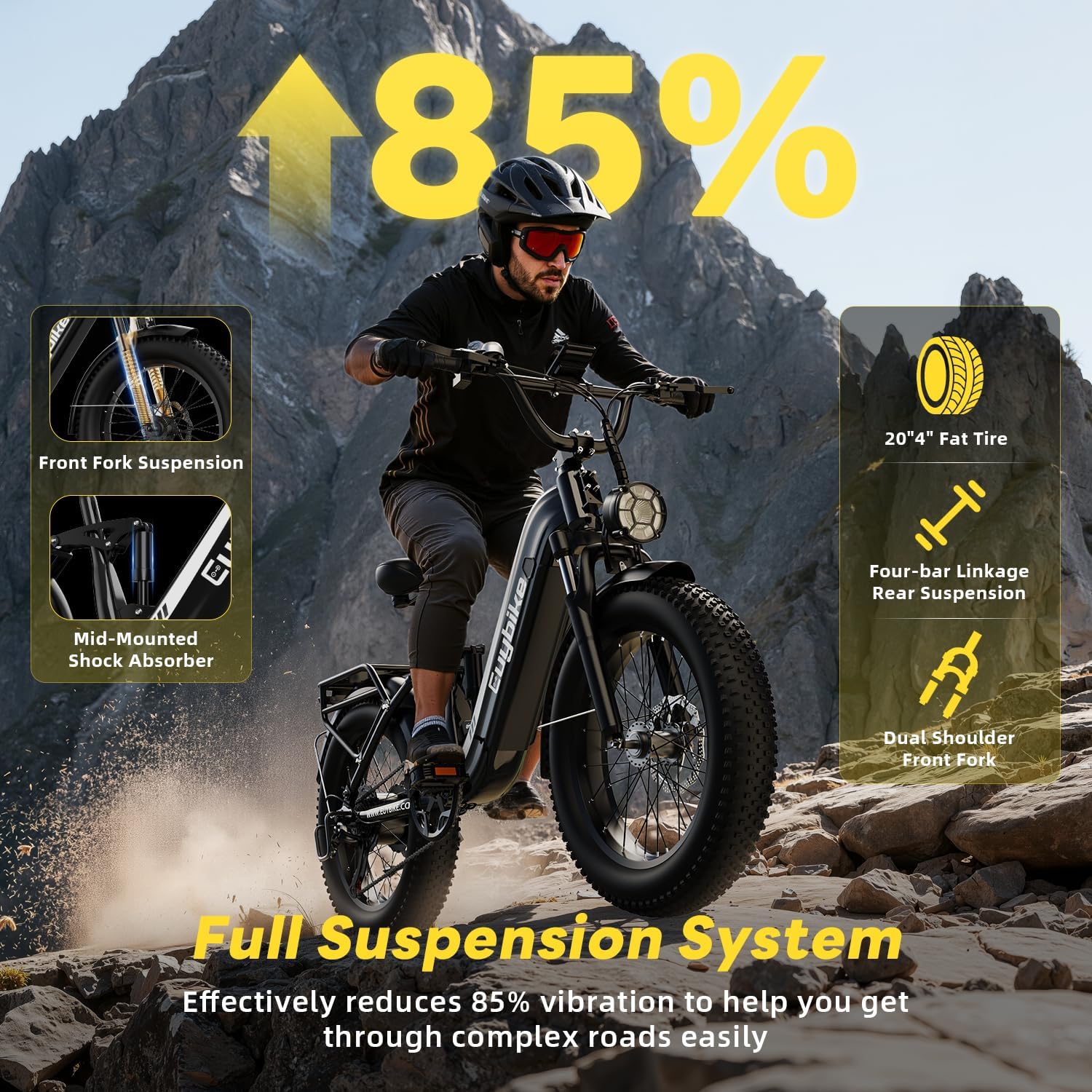 1400W Peak Full Suspension Fat Tire Electric Bike | 48V 20Ah Step-Thru E-Bike