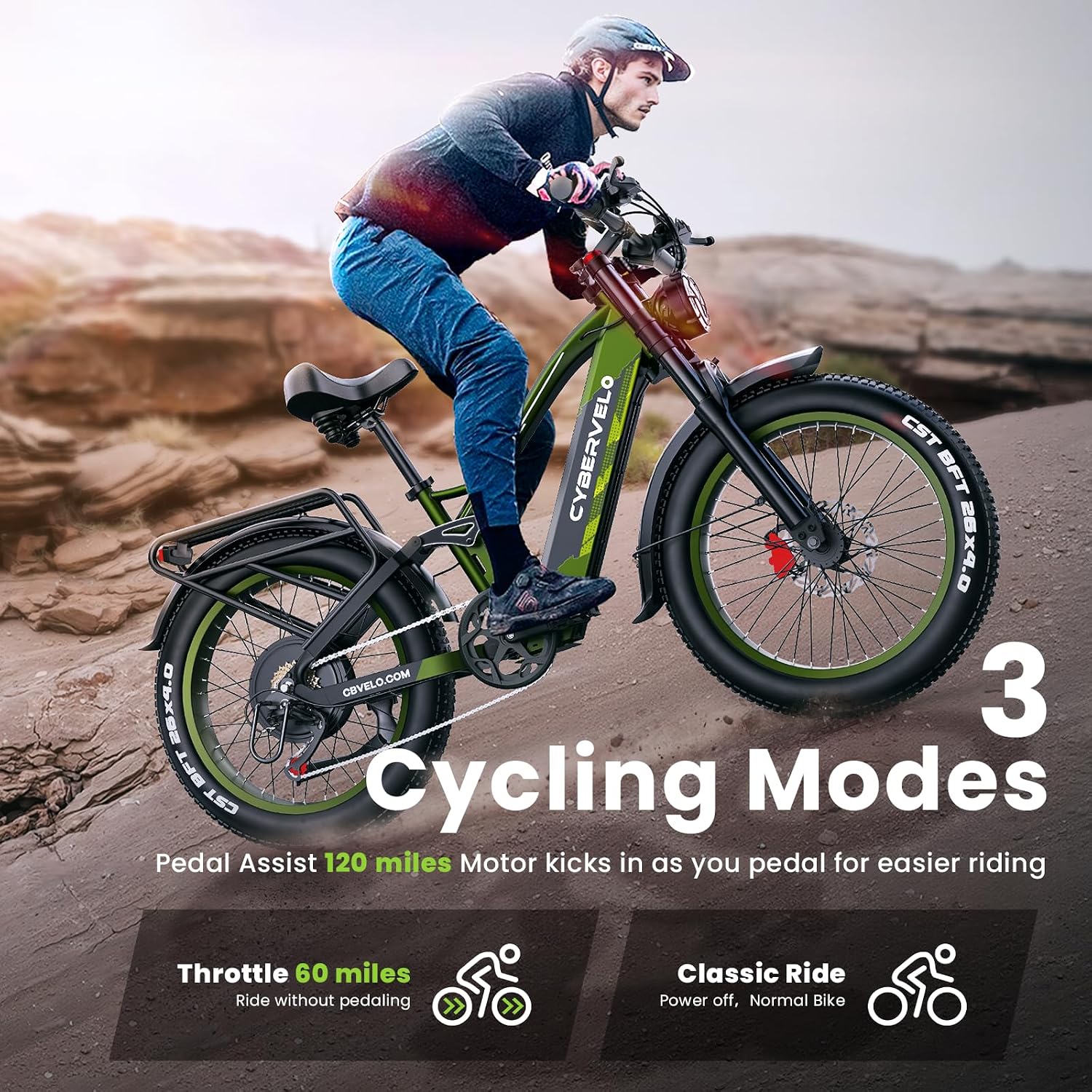 High-Performance All-Terrain Electric Bike for Adults – 3500W Peak Motor, Up to 50MPH, 26" x 4" Fat Tires, Dual Suspension Off-Road Mountain E-Bike