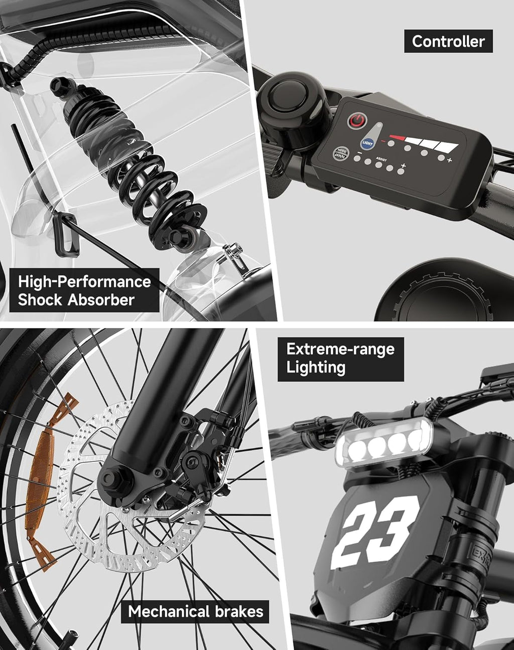 Electric Dirt Bike for Adults - 750W Peak 1500W Motor, 20 x 4.0 Inch Fat Tire Electric Motorcycle Style Ebike
