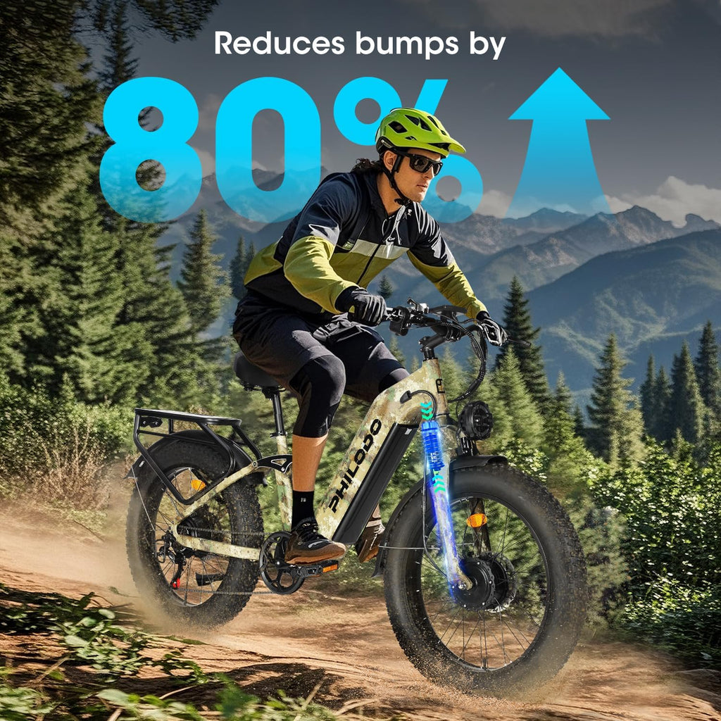 Electric Bike - Dual Motor Hunting Ebike, Fat Tire Full Suspension Dirt Bike for Adults, Long Range Snow/Sand Electric Bicycle