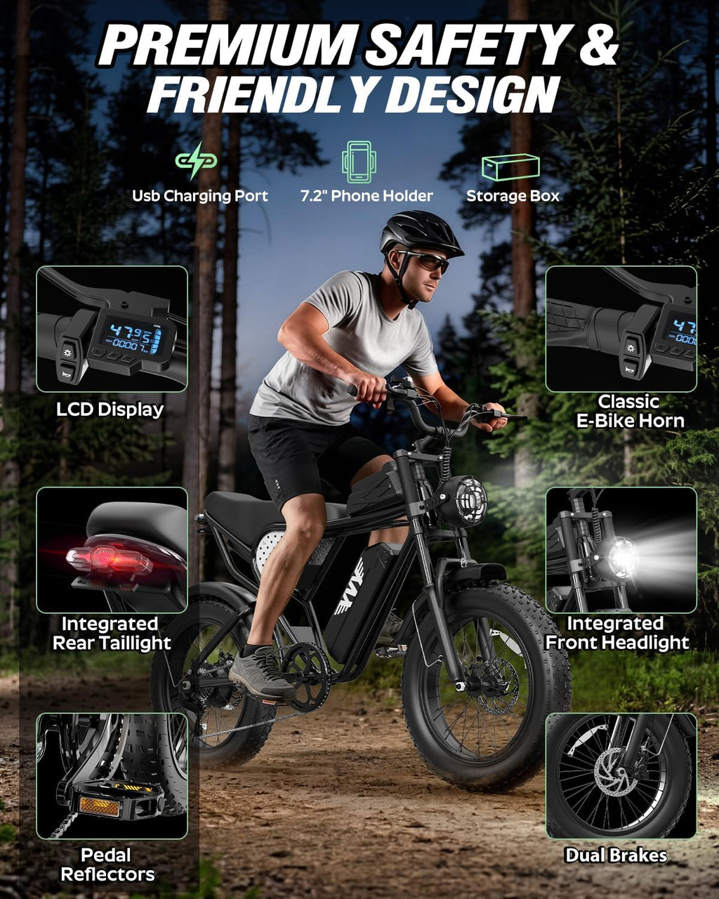 Electric Bike 1500W-3000W Peak Motor, 48V 15.6-40AH