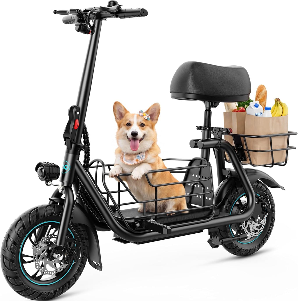 Electric Scooter with Seat for Adults - 550W Motor, Pet Basket