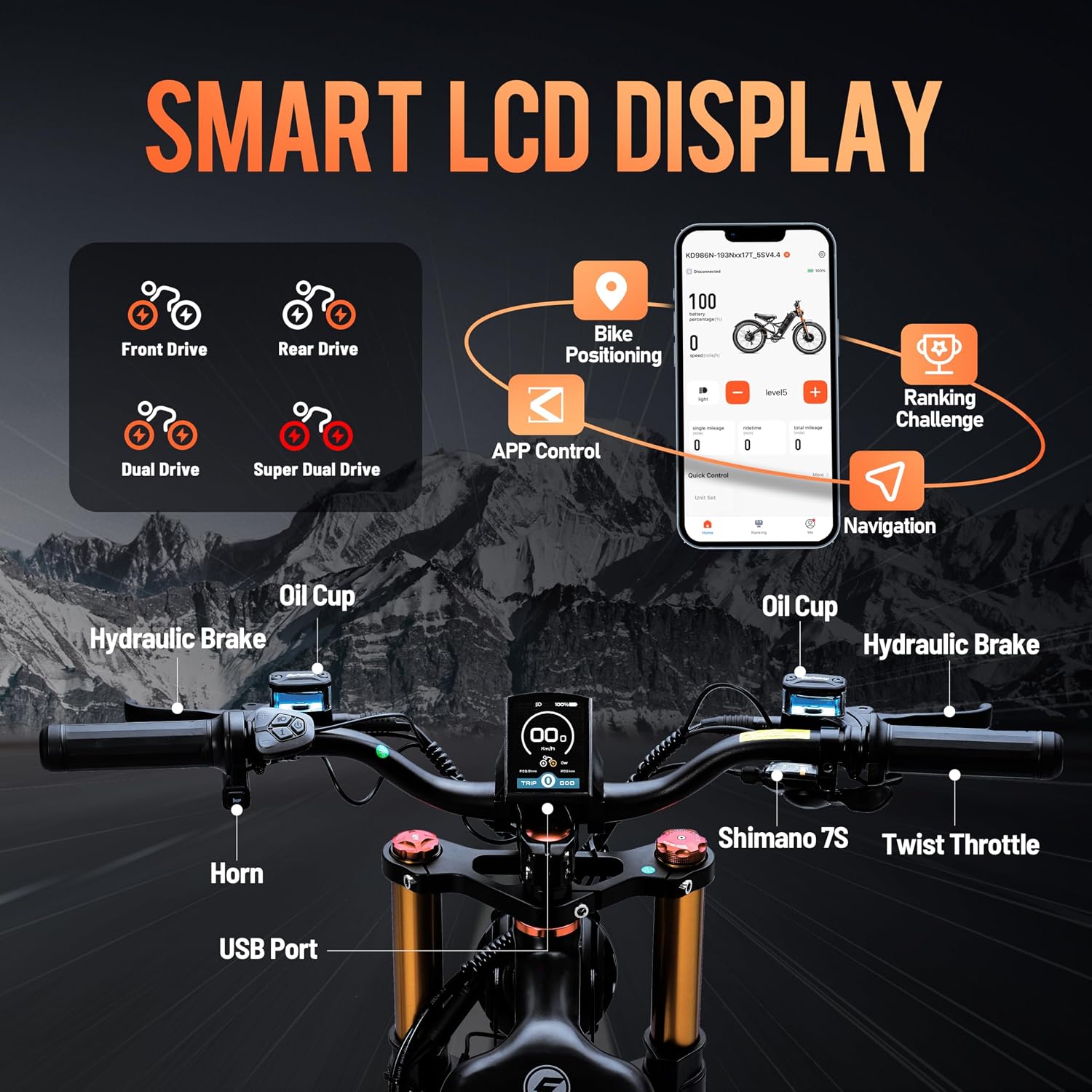 26" Dual-Motor Off-Road Electric Mountain Bike | 6000W Peak 52MPH Ultra Long Range E-Bike