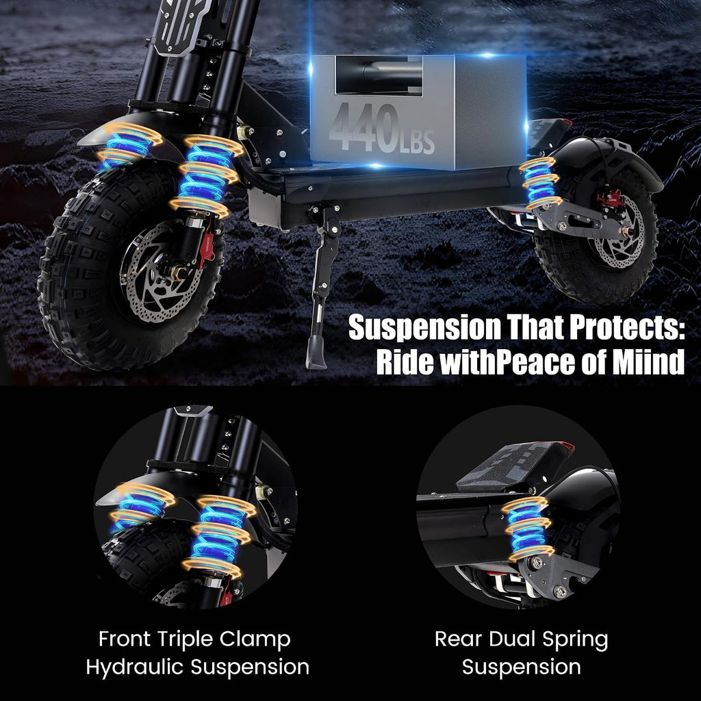 Electric Scooter Adult, 7000W Motor, 60V 33Ah Battery, 55 mph, Max 65 Miles Range, Hydraulic Suspension, Hydraulic Brakes, 13"All Terrain Tires, Adjustable Handlebar Height, Folding EScooter with Seat