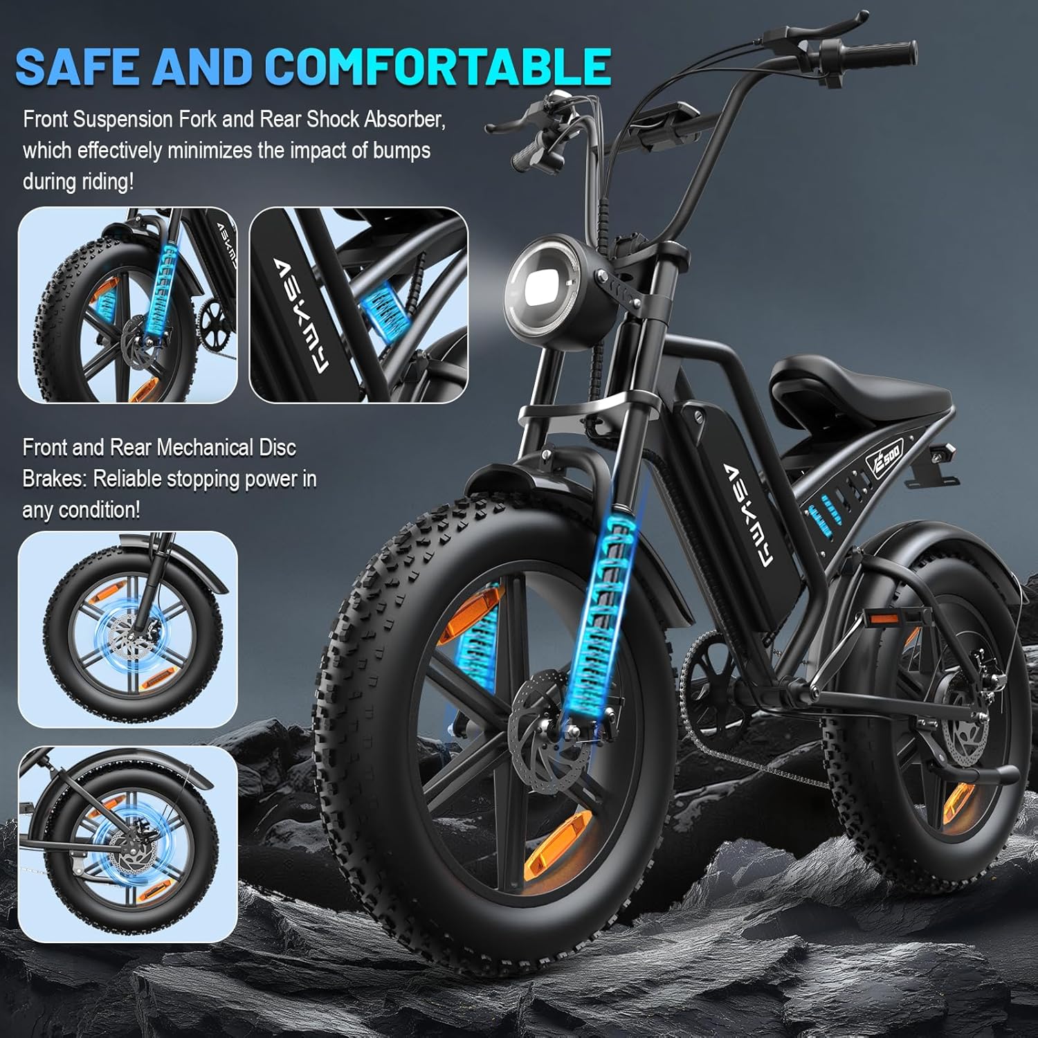 Electric Mountain Bike for Adults, 20 Inch Fat Tire Dirt E Bike with 1500W Peak Motor, 48V 15Ah