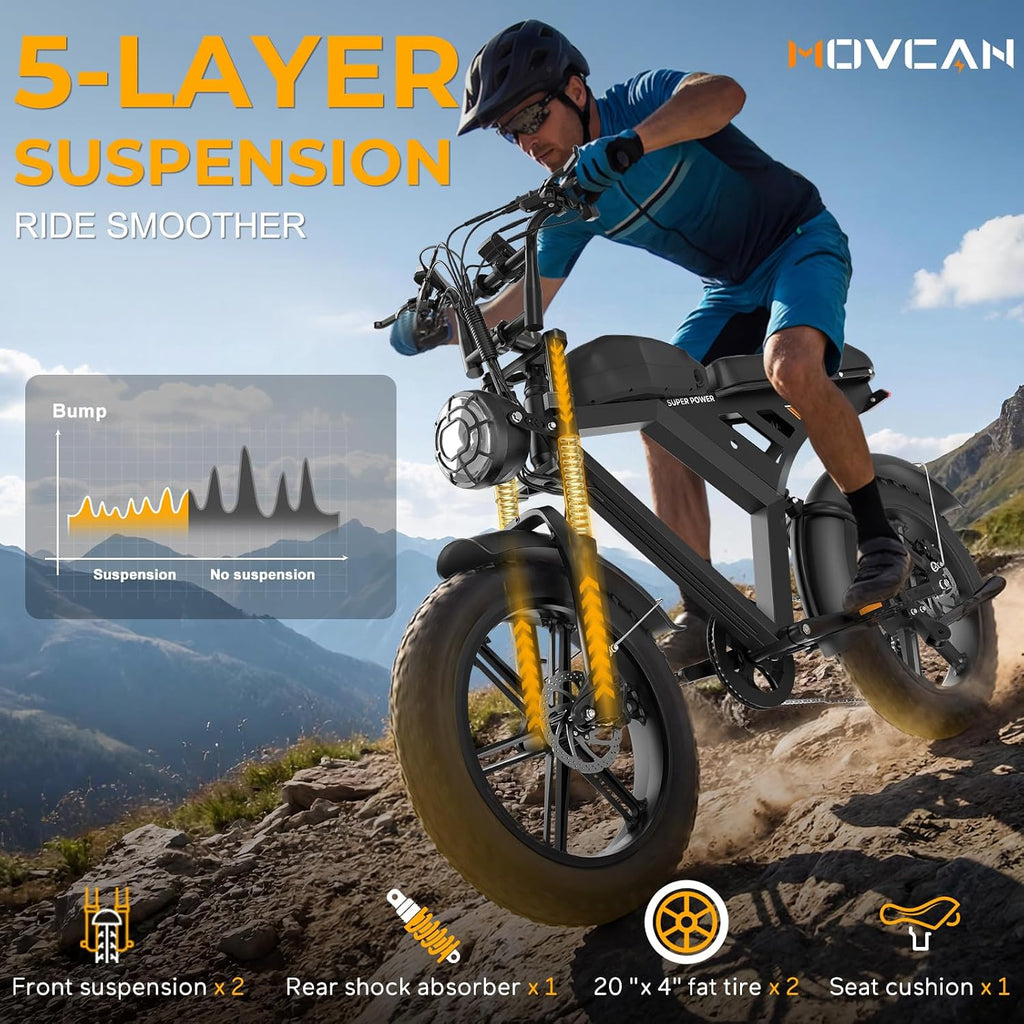 All-Terrain Retro Electric Bike for Adults – 20" Fat Tire Off-Road Mountain Moped (High-Power Hub Motor, Up to 120-Mile Extended Range, 7-Speed)
