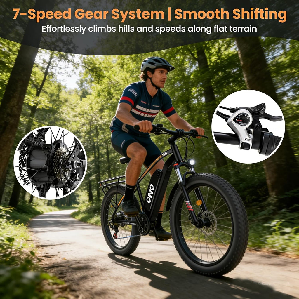 High-Speed Fat Tire Electric Mountain Bike | UL Certified Safety & 7-Speed