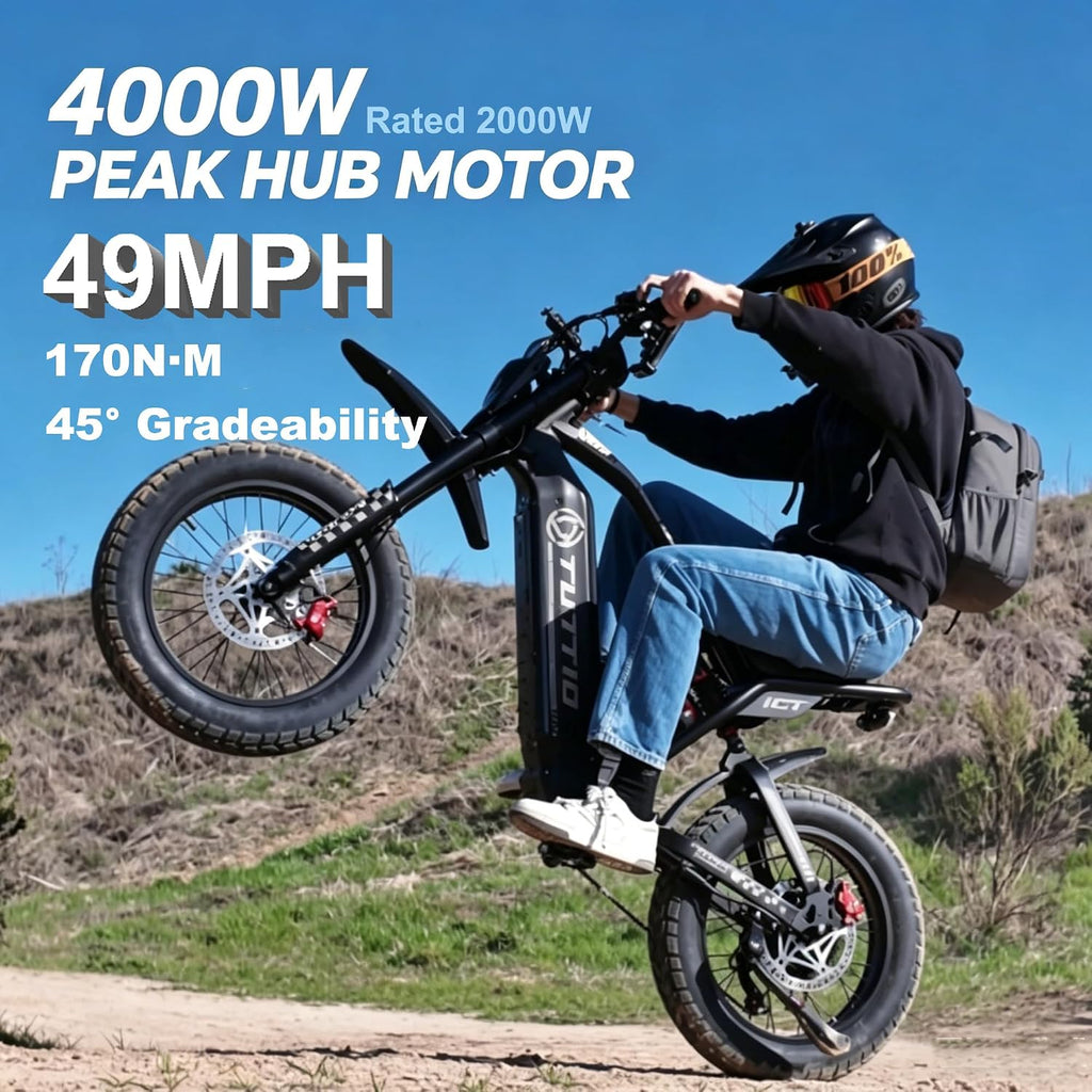 Electric Dirt Bike 60V 25AH - 4000W Peak 49MPH 20" Fat Tire Full Suspension Electric Motorcycle for Adults Teens 16+ Off Road Commuting Snow Sand Mountain