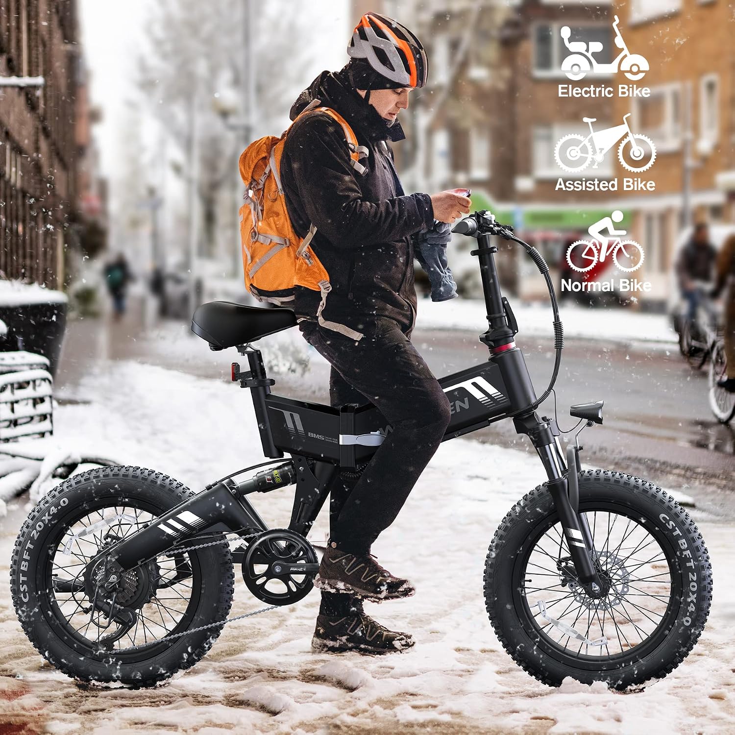 20" Folding Fat Tire Electric Bike for Adults – 1000W Peak Motor, 48V 10Ah Battery, 7-Speed All-Terrain E-Bike