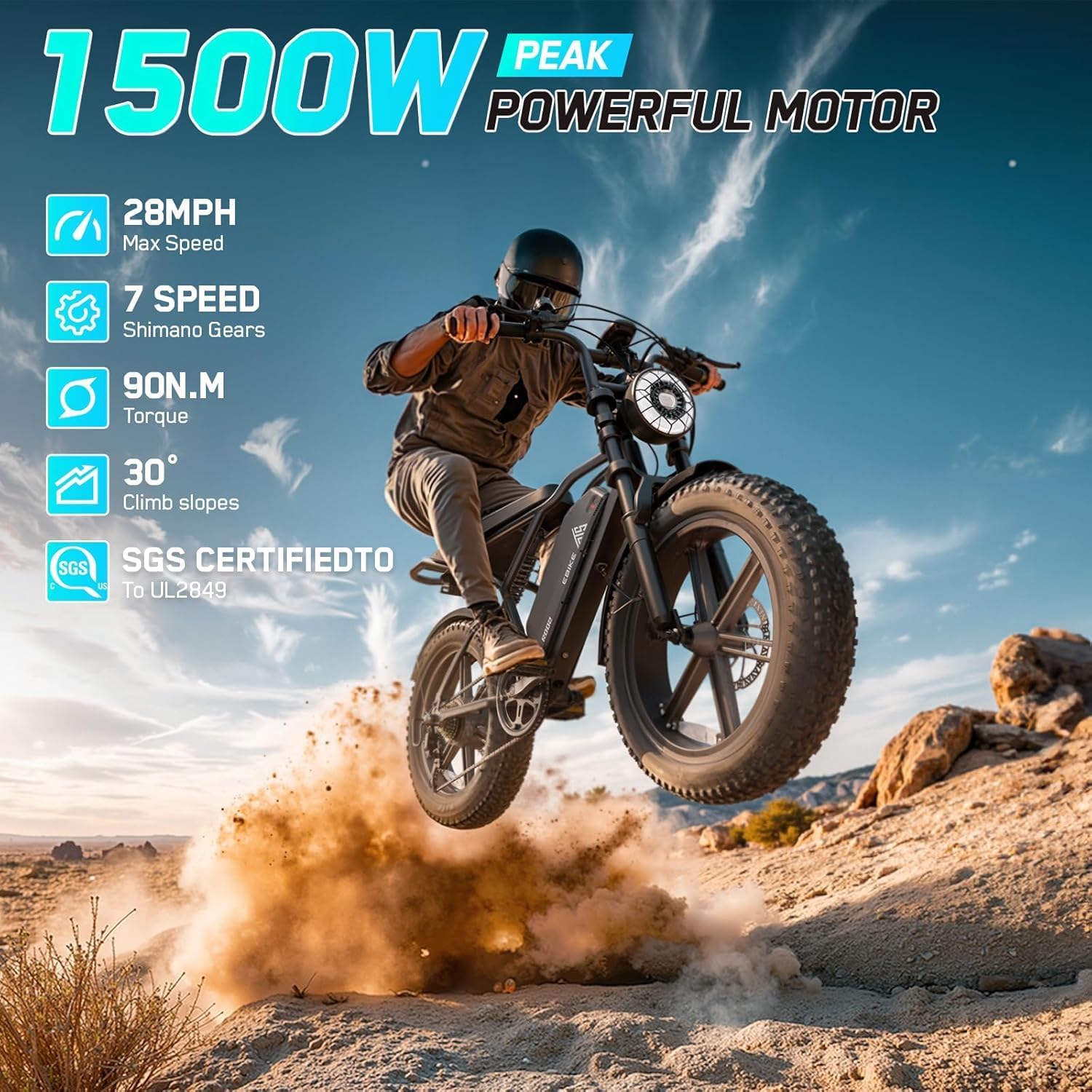 1500W Peak All-Terrain Fat Tire Electric Bike – UL 2849 Certified 48V 15Ah Power System