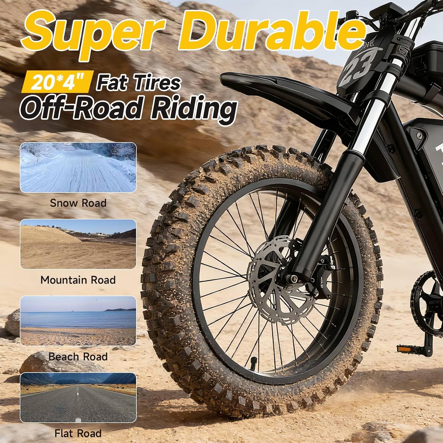 Electric Dirt Bike for Adults - Peak 3000W, 52V 40Ah Fat Tire E-Bike with 20x4.0 Tires, Full Suspension, Dual Hydraulic Brakes, NFC Start