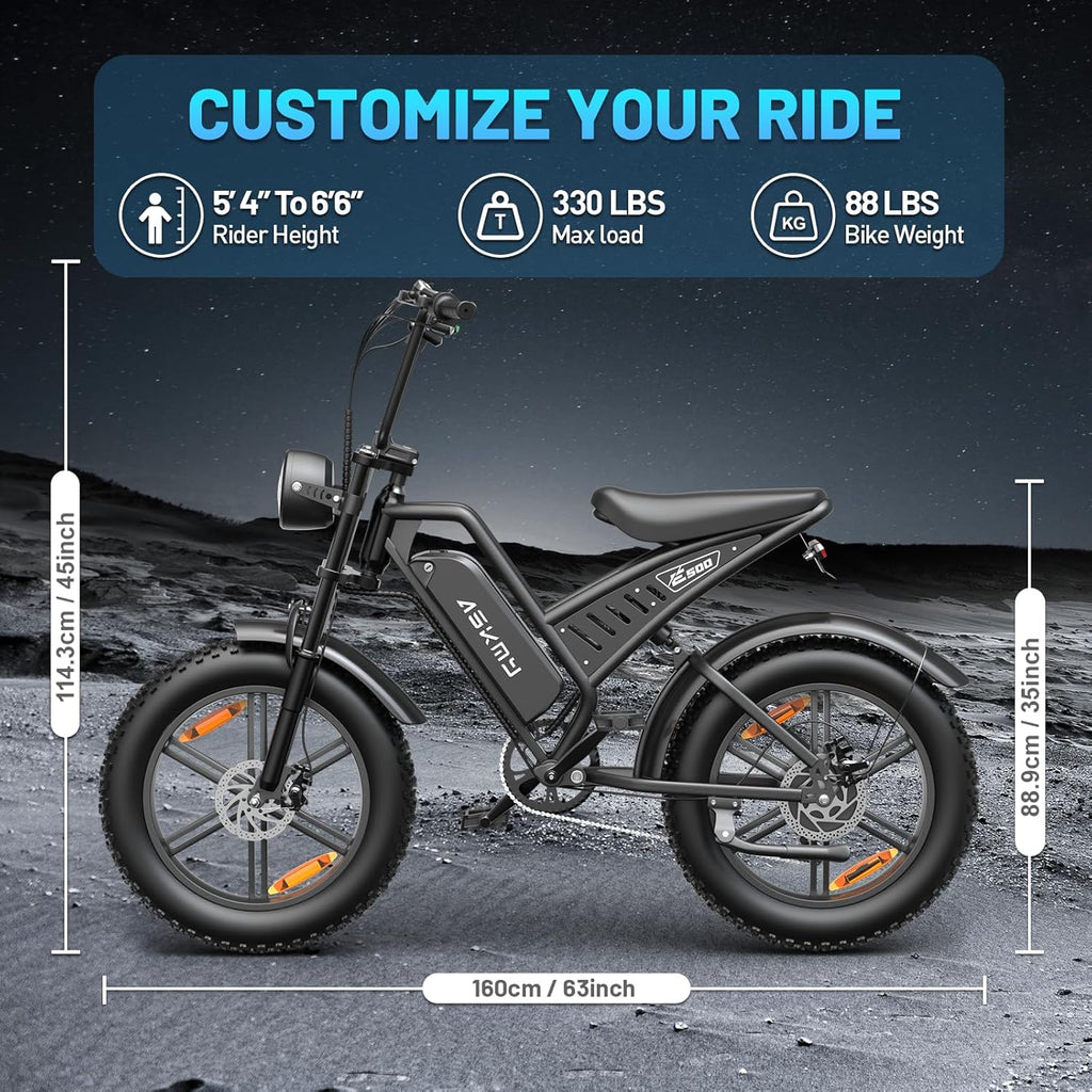 Electric Mountain Bike for Adults, 20 Inch Fat Tire Dirt E Bike with 1500W Peak Motor, 48V 15Ah