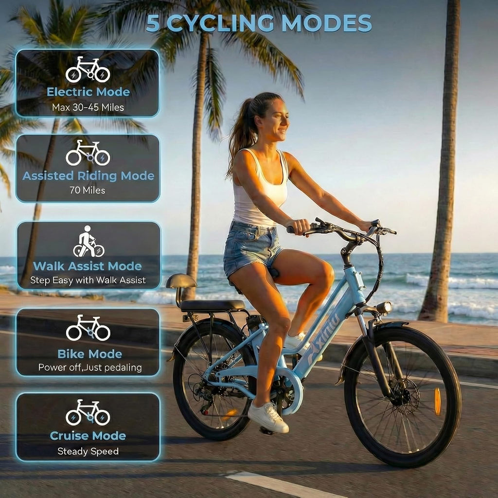 Peak 1000W Step-Through City Cruiser Electric Bike for Adults – 24" Commuter E-Bike with Removable 48V 20Ah Battery & Dual Shock Absorbers