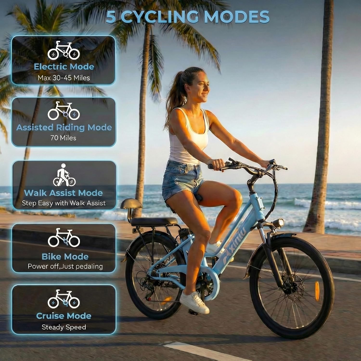 Peak 1000W Step-Through City Cruiser Electric Bike for Adults – 24" Commuter E-Bike with Removable 48V 20Ah Battery & Dual Shock Absorbers